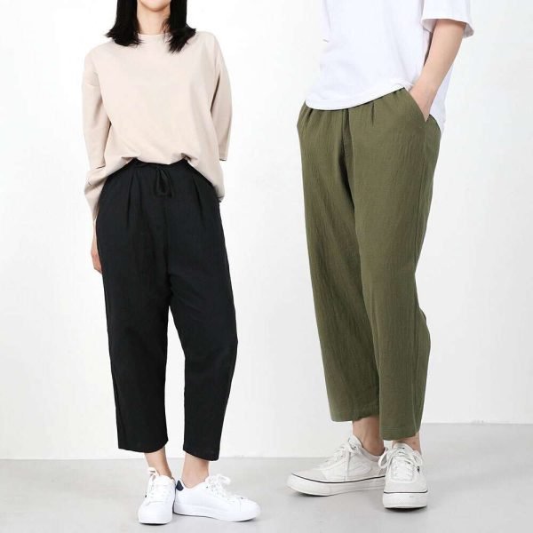 여자 린넨9부반배기 여름 린넨 밴딩팬츠